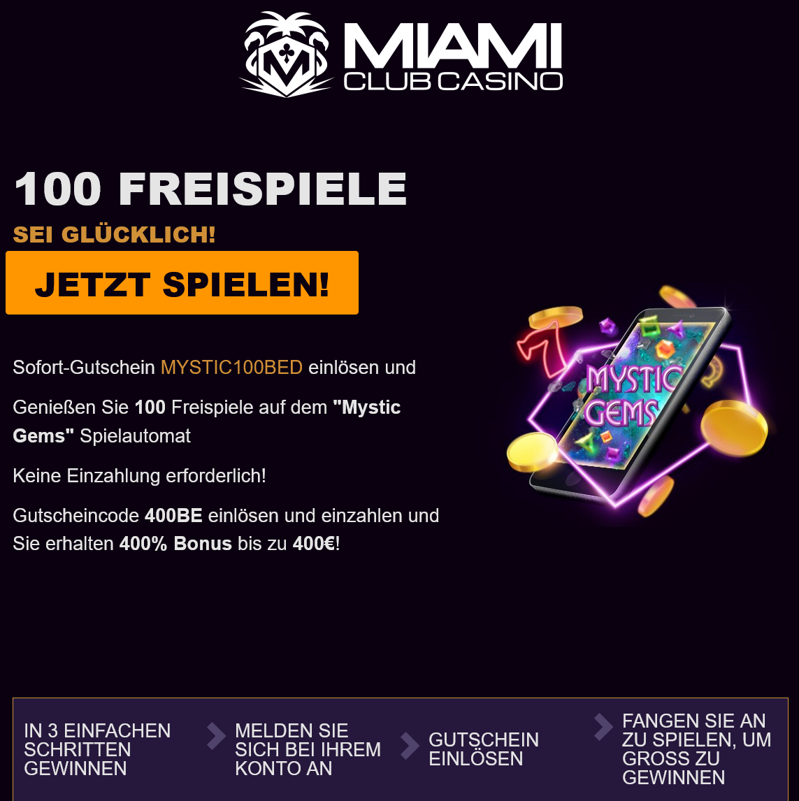 Miami
                                                          Club 100 Free
                                                          Spins
                                                          (German)