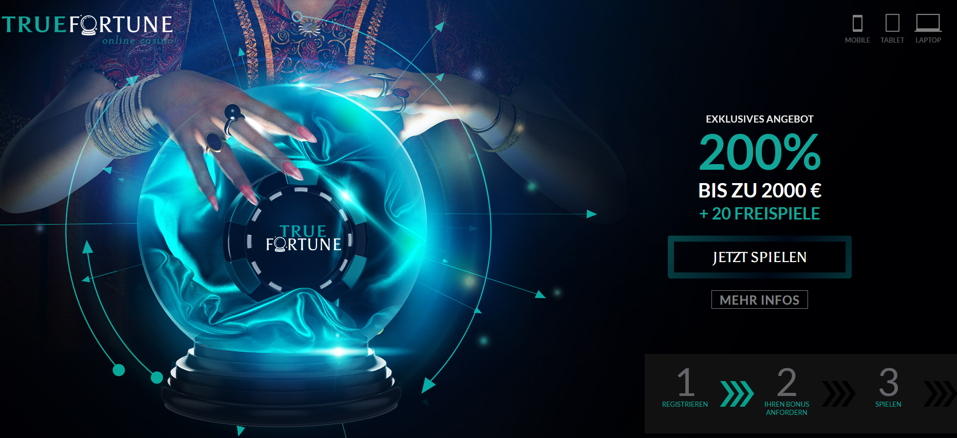 True Fortune Casino / 200% UP TO € 2000 + 20 FREE SPINS True Fortune Casino / 200% UP TO € 2000 + 20 FREE SPINS